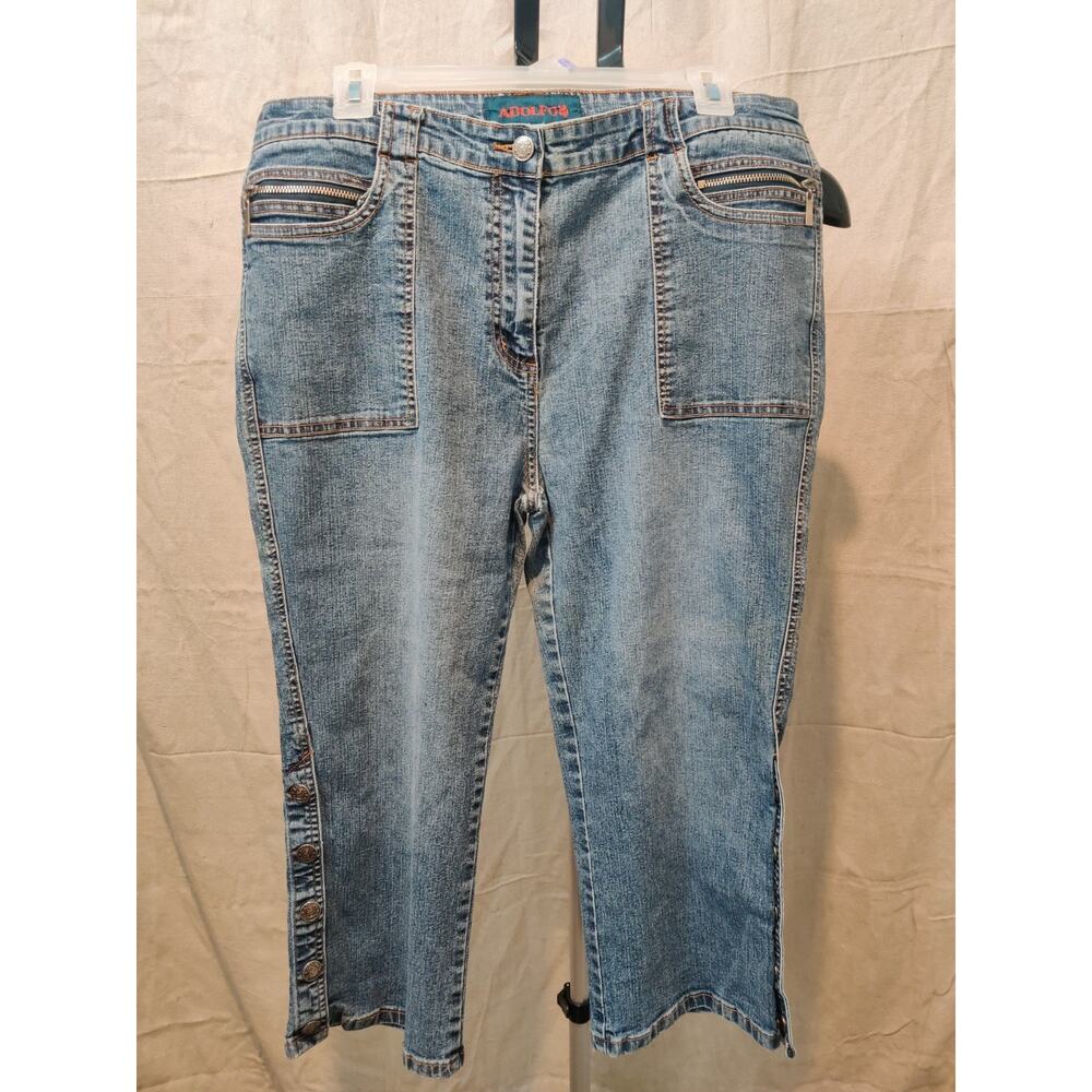 Vintage Adolfo Capri Jeans Women's Size 14 Straight Leg Button Sides Medium Wash